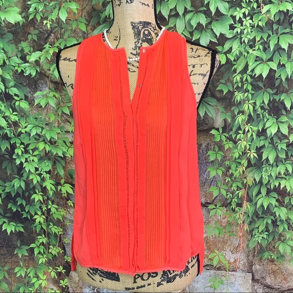 DIANE VON FURSTENBERG Crepe Slice Sleeveless Poppy Colored Top, 0 - Picture 3 of 15